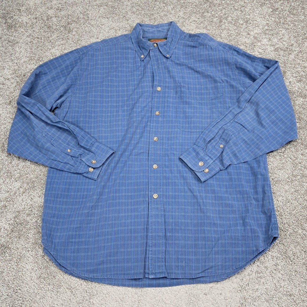 Flyshacker Mens Blue Plaid Cotton Button Down‎ Shirt Large Long Sleeve L